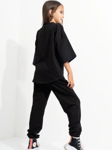 Trening Copii CUSTOM Negru Oversize WKND Flowers cu 3 trandafiri rosii-evazat - Img 2