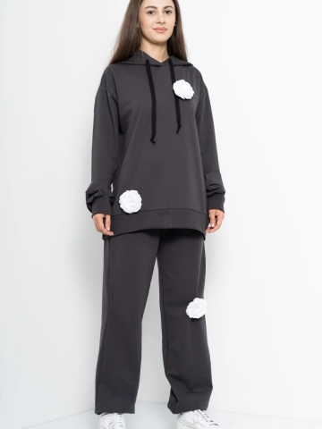 Trening dama COZY CUSTOM Oversize WKND gri cu 3 trandafiri albi-slim - Img 2