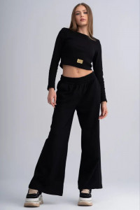 Trening dama negru cu pantaloni evazati si bluza 3885