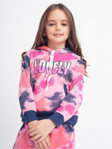 Trening degrade din bumbac model tie dye pentru copii cu mesaj LOVELY - Img 2