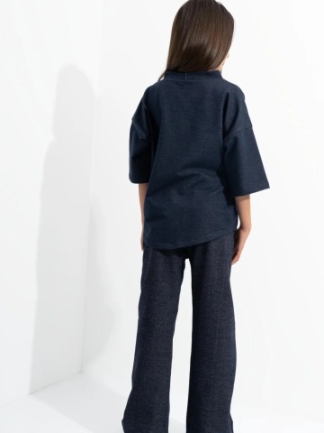 Trening Fete CUSTOM Jeans Oversize WKND Flowers cu 3 trandafiri fucsia-evazat - Img 2