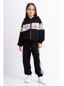 Trening Oversize pentru Copii din Bumbac Negru cu Insertie Carouri - Img 8