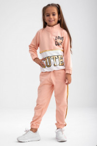 Trening pentru fete din bumbac peach si inscriptie cute - Img 1