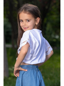 Tricou copii alb cu maneci clopot - Img 3