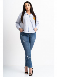 Blugi dama marimi mari albastru slim-fit - Img 3