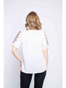 Bluza dama tip ie din bumbac alba cu model traditional colorat - Img 4
