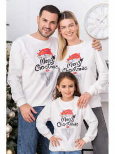 Bluza de Craciun Copii alb cu Maneca Lunga bumbac model Merry Christmas - Img 3