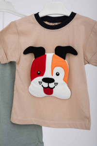 Compleu din bumbac crem accesorizat cu catelus 3D - Img 2