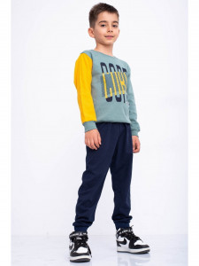 Compleu din bumbac verde menta cu galben cu imprimeu Core World - Img 2