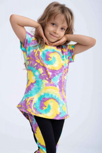 Compleu fetite tricou si colanti cu imprimeu multicolor - Img 3