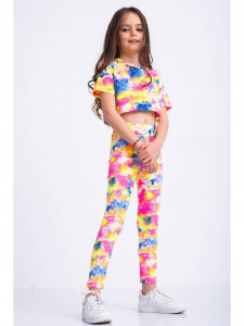 Compleu multicolor pentru fetite cu bluza scurta si colanti - Img 2