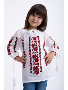 Ie din bumbac alb cu broderie inflorata rosie pentru fete - Img 8