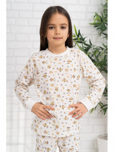 Pijama din bumbac alb cu animatie galbena - Img 3