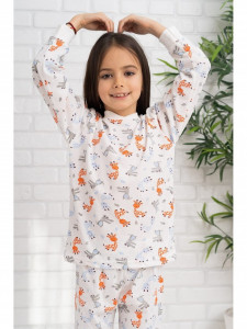 Pijama din bumbac alb cu girafa - Img 6