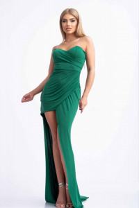 Rochie cambrata din lycra verde cu trena si bretele versatile pentru dama - Img 5