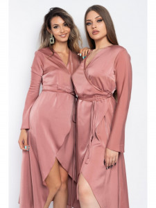 Rochie dama asimetrica din satin latte petrecuta cu snur in talie - Img 6