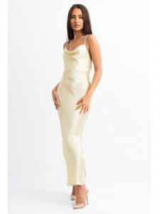 Rochie dama din satin auriu maxi cu spate gol - Img 4