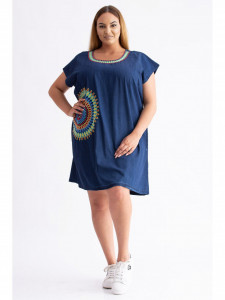 Rochie dama marimi mari din bumbac albastru cu model abstract - Img 1