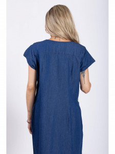 Rochie dama marimi mari din bumbac albastru cu model abstract - Img 8