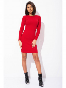 Rochie dama rosu deschis din bumbac, midi cu maneci lungi - Img 1