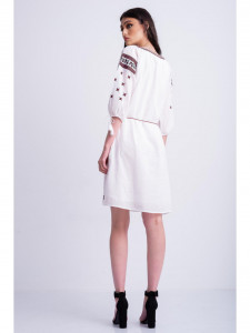 Rochie dama tip ie traditionala din bumbac alb cu broderie rosie - Img 4
