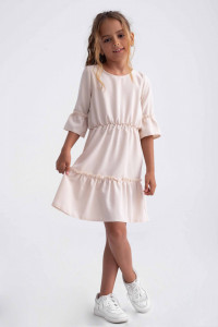 Rochie din bumbac alb ivoire cu volane si maneci bufante