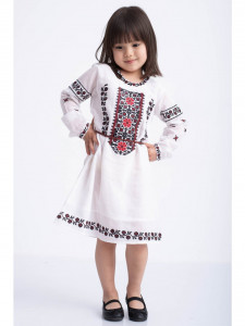 Rochie fetite tip ie traditionala din bumbac alb cu broderie rosie - Img 5