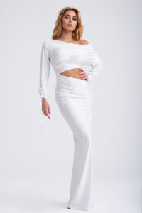 Rochie lunga alba cu aspect drapat pentru dama