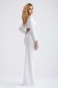 Rochie lunga alba cu aspect drapat pentru dama - Img 3