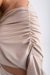 Rochie scurta nude cu aspect drapat pentru dama - Img 8