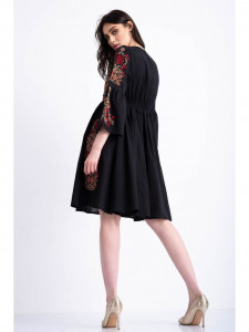 Rochie tip ie traditionala din bumbac negru cu model brodat - Img 6