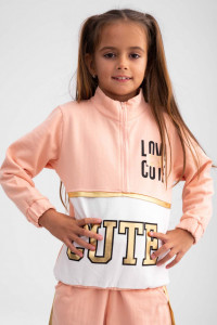 Trening pentru fete din bumbac peach si inscriptie cute - Img 2