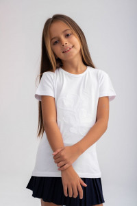Tricou alb cu maneca scurta si imprimeu cu inimi pentru fete - Img 3