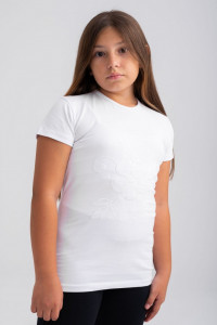 Tricou alb cu maneca scurta si imprimeu floare pentru fete - Img 1