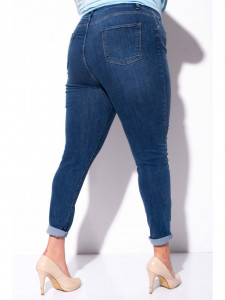 Blugi dama extra plus size din bumbac bleu simpli - Img 6
