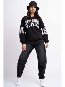 Bluza Dama Sport din Bumbac Usor Vatuit Model Keep Going Atlanta Negru - Img 3