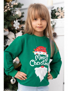 Bluza de Craciun Copii Verde cu Maneca Lunga bumbac model Merry Christmas - Img 1