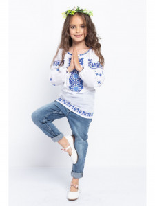 Bluza Traditionala din Bumbac Alb cu Broderie Albastra - Img 3