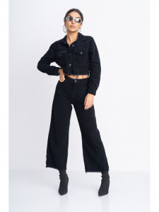 Compleu Dama din Raiat cu Pantaloni Evazati si Jacheta cu Nasturi Metalici Negru