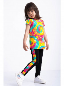 Compleu multicolor cu tricou si colanti pentru fetite - Img 6