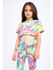 Compleu multicolor pentru fetite cu bluza scurta si colanti - Img 4