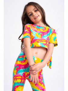 Compleu multicolor pentru fetite cu bluza scurta si colanti - Img 2