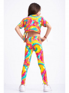 Compleu multicolor pentru fetite cu bluza scurta si colanti - Img 7