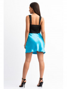 Fusta dama mini bleu din satin - Img 2