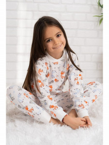 Pijama din bumbac alb cu girafa - Img 1