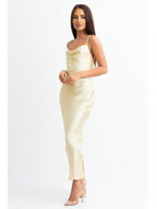 Rochie dama din satin auriu maxi cu spate gol - Img 5