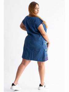 Rochie dama marimi mari din bumbac albastru cu model abstract - Img 7