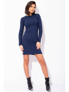 Rochie dama navy din bumbac midi cu maneci lungi - Img 1