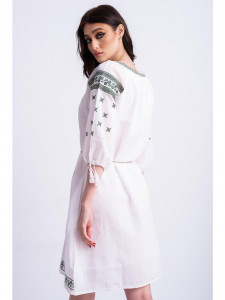 Rochie dama tip ie traditionala din bumbac alb cu broderie verde - Img 4