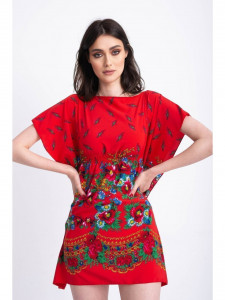 Rochie rosie pentru dama cu model tip folclor - Img 1